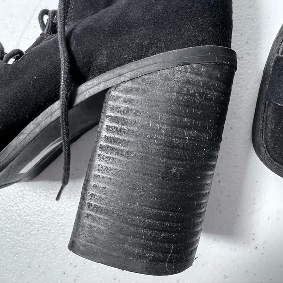 ASOS Black Faux Suede Lace Up Peep Toe Block Heels Size 6 - Picture 12 of 14